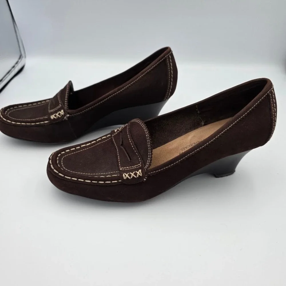 Whats What by Aerosoles‎ Women's Brown Suede Wedge Loafer Shoes Size 8